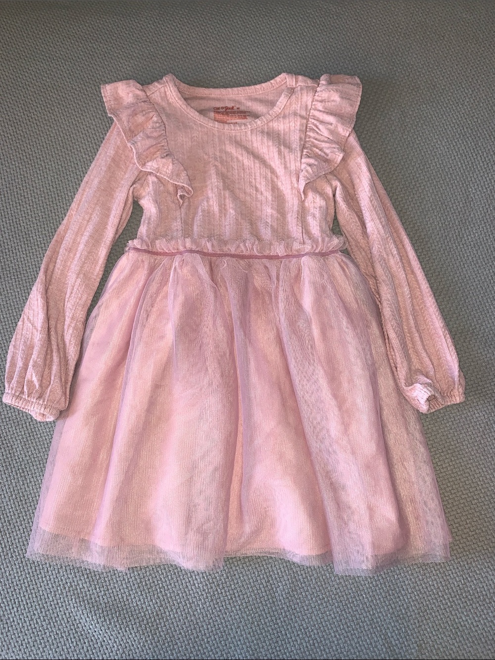 Cat & Jack Pink Long-Sleeve Tulle Dress with Ruffle Shoulders